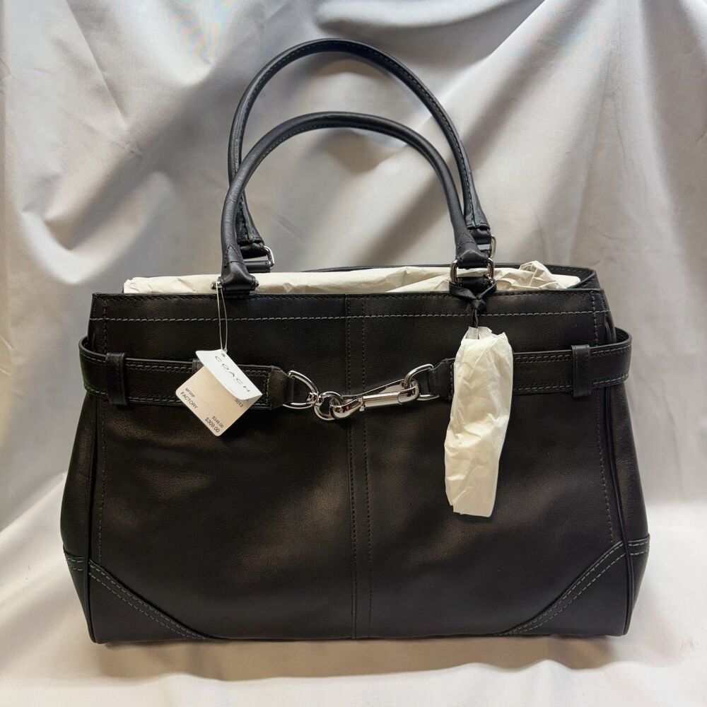 NWT Vintage Y2K COACH Hamptons Satchwell Leather Tote Bag Black Women's F08A70